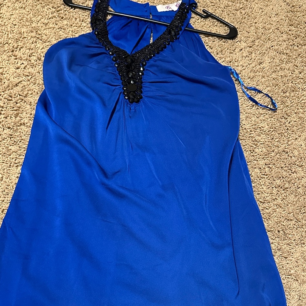 Emmelee Blue Halter beaded Dress